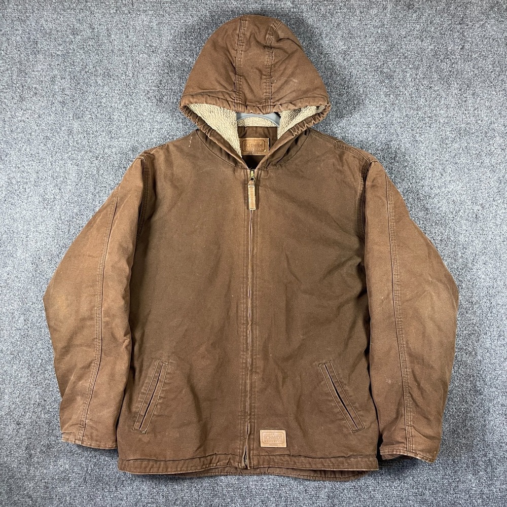 C.E. Schmidt Workwear Jacket Brown Sherpa Lined Full Zip Hood Coat Youth XL Reg